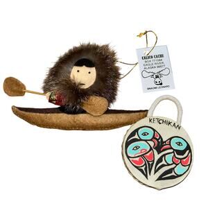 Alaskan Eskimo Kayak Calico Cache & native Alaskan drum ornaments
